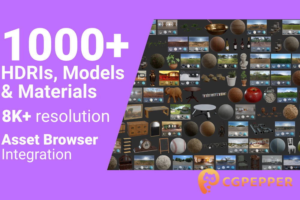 Blender材质模型HDRI预设库 Poly Haven Asset Browser V1.0.1 – CGPepper-专注优质三维资源